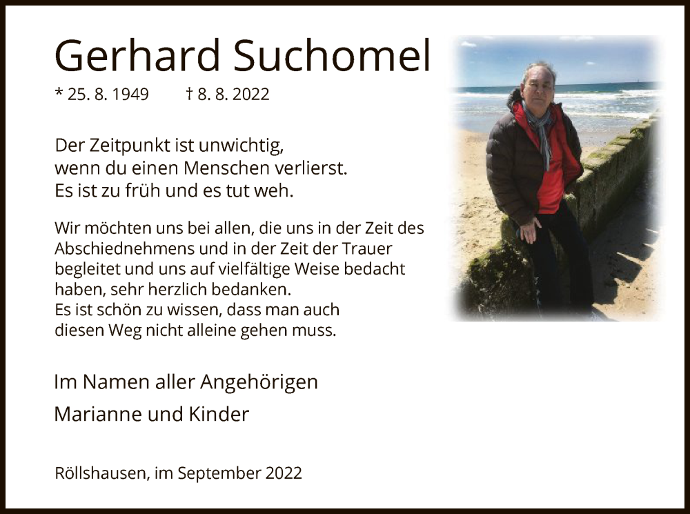  Traueranzeige für Gerhard Suchomel vom 10.09.2022 aus HNA