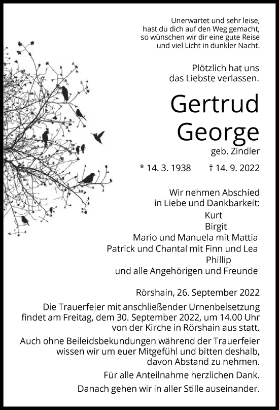 Traueranzeige von Gertrud George von HNA