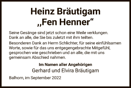 Traueranzeige von Heinz Bräutigam von HNA