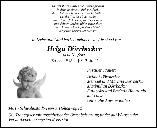 Traueranzeige von Helga Dörrbecker von HNA