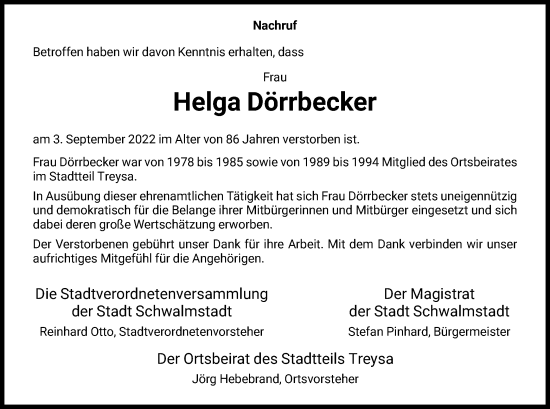 Traueranzeige von Helga Dörrbecker von HNA