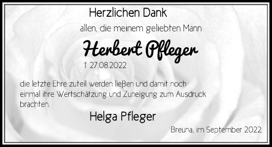 Traueranzeige von Herbert Pfleger von HNA