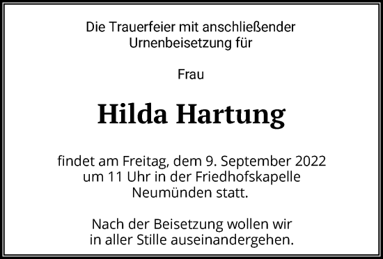 Traueranzeigen Von Hilda Hartung | Trauer.HNA.de