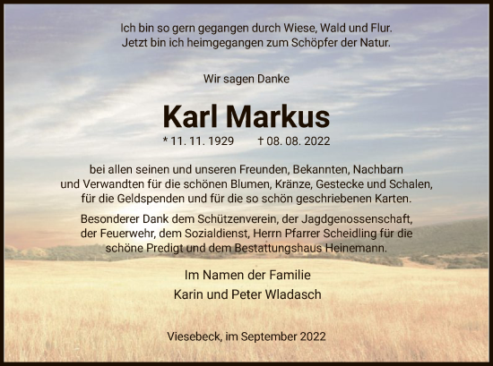 Traueranzeige von Karl Markus von HNA