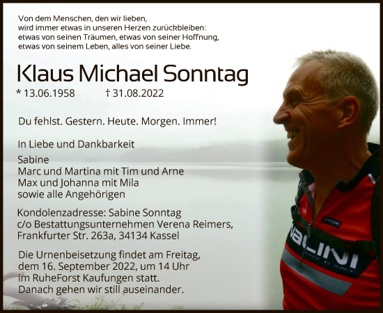 Traueranzeige von Klaus Michael Sonntag von HNA