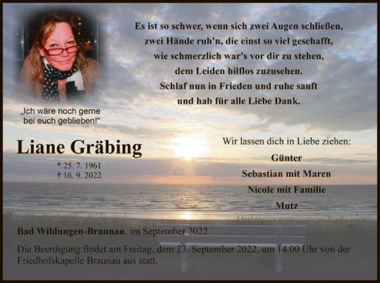 Traueranzeige von Liane Gräbing von HNA