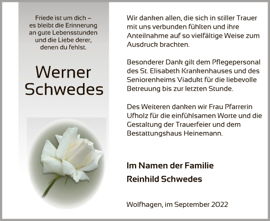 Traueranzeige von Werner Schwedes von HNA