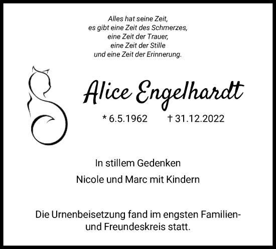 Traueranzeige von Alice Engelhardt von HNA
