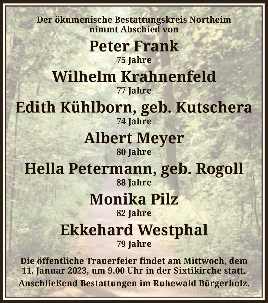  Traueranzeige für Bestattungen vom 09.01.2023 vom 09.01.2023 aus HNA