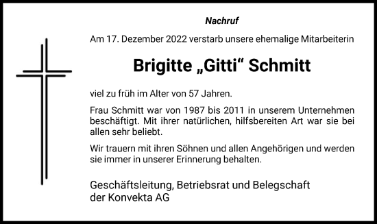 Traueranzeige von Brigitte Schmitt von HNA