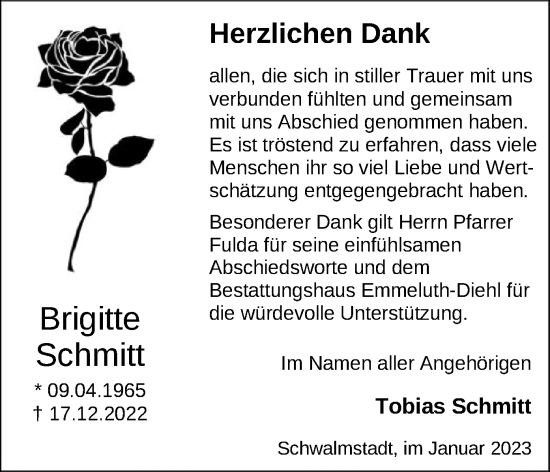 Traueranzeige von Brigitte Schmitt von HNA