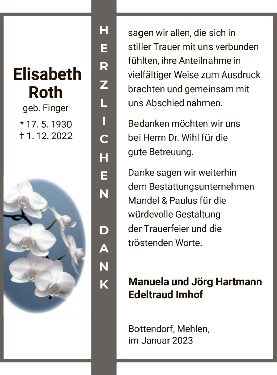 Traueranzeige von Elisabeth Roth von HNA