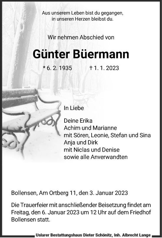 Traueranzeige von Günter Büermann von HNA