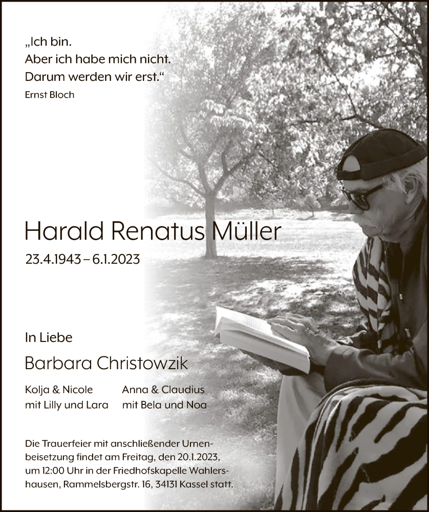  Traueranzeige für Harald Renatus Müller vom 14.01.2023 aus HNA