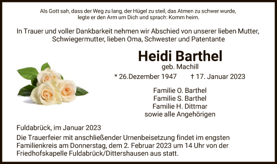 Traueranzeige von Heidi Barthel von HNA