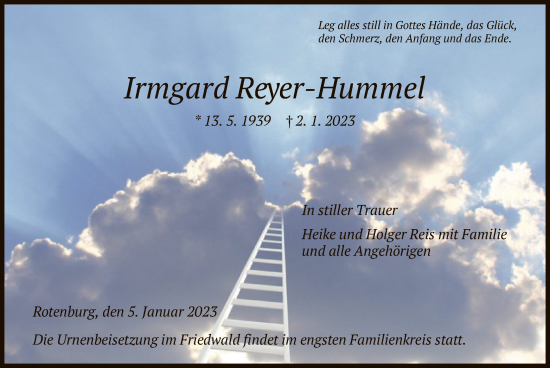Traueranzeige von Irmgard Reyer-Hummel von HNA
