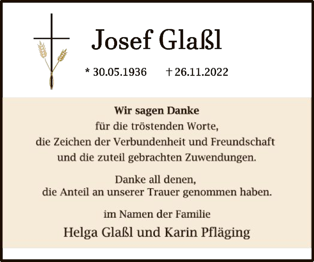  Traueranzeige für Josef Glaßl vom 10.01.2023 aus HNA