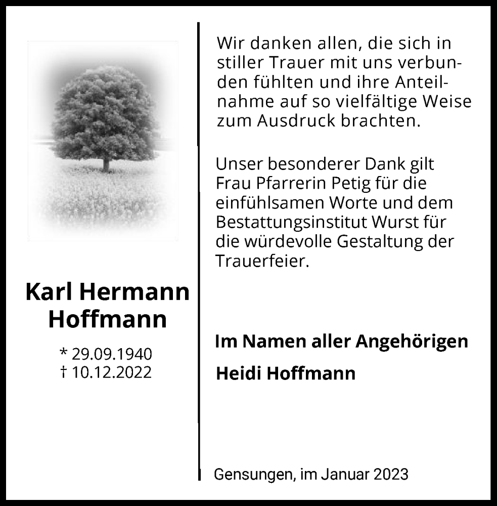  Traueranzeige für Karl Hermann Hoffmann vom 25.01.2023 aus HNA