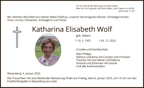 Traueranzeige von Katharina Elisabeth Wolf von HNA