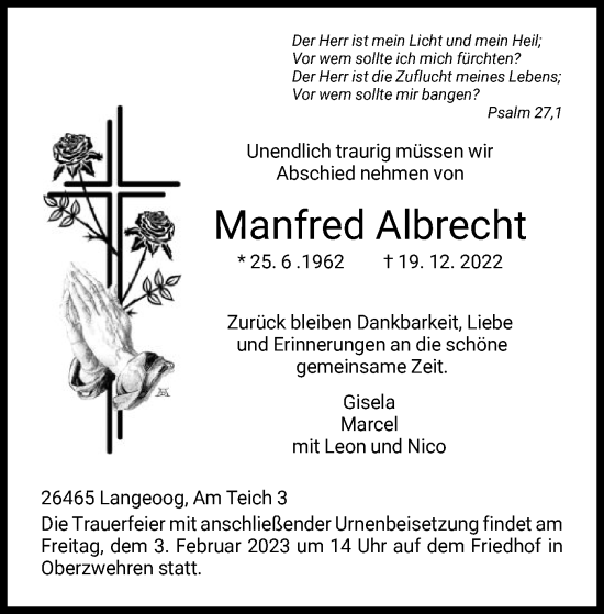 Traueranzeige von Manfred Albrecht von HNA