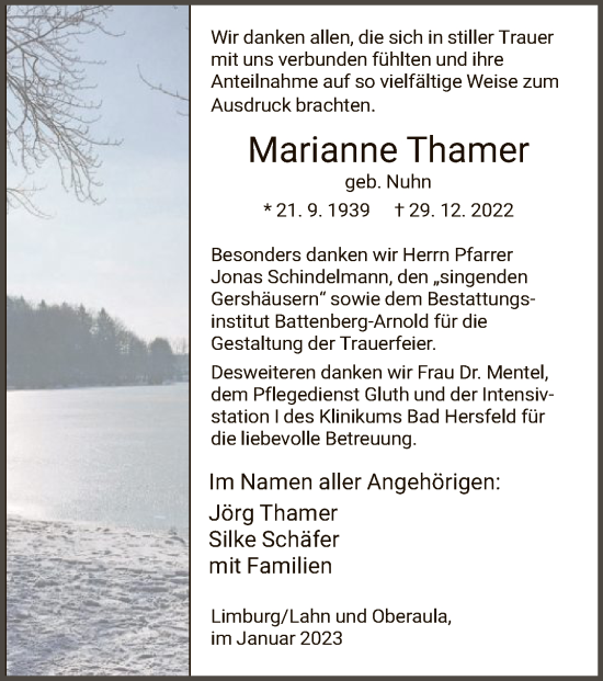 Traueranzeige von Marianne Thamer von HNA