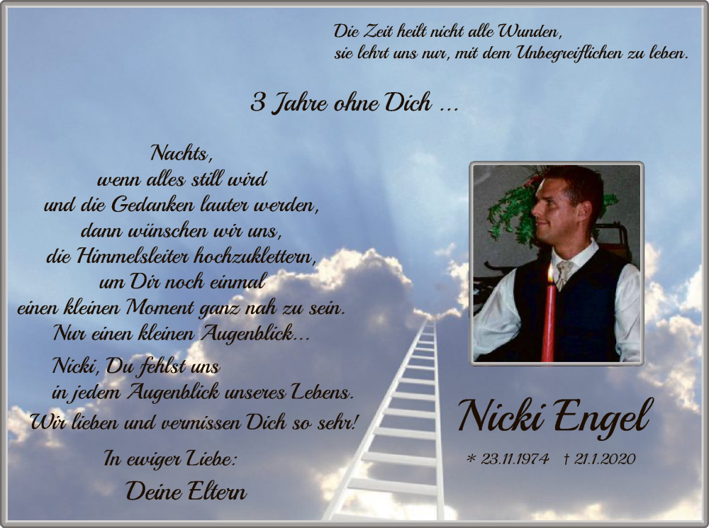  Traueranzeige für Nicki Engel vom 21.01.2023 aus HNA