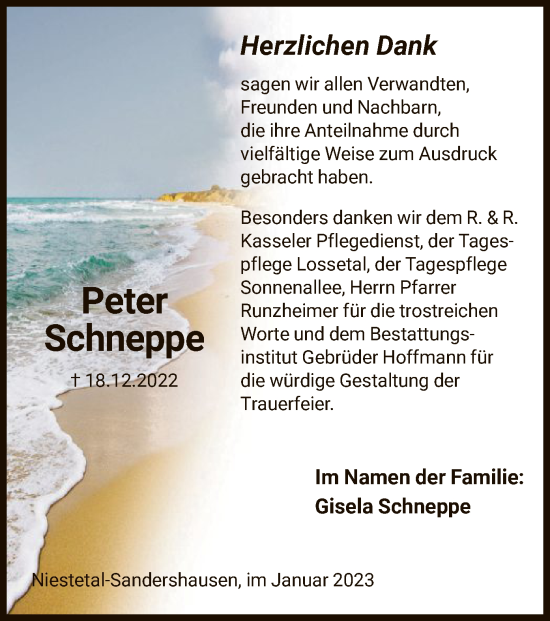 Traueranzeige von Peter Schneppe von HNA