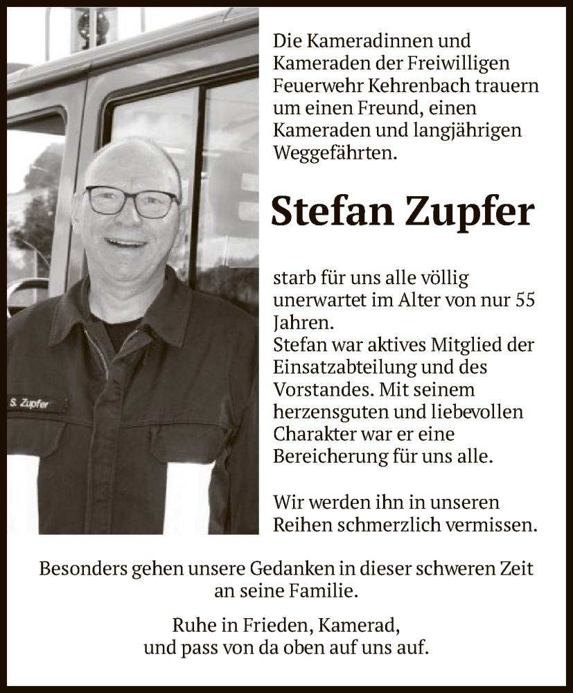  Traueranzeige für Stefan Zupfer vom 03.01.2023 aus HNA