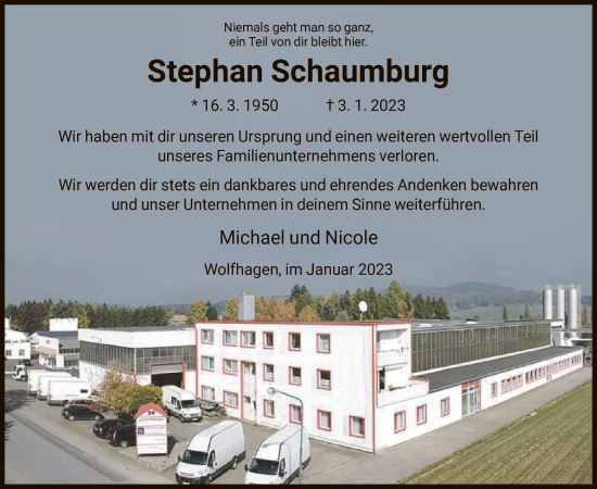 Traueranzeige von Stephan Schaumburg von HNA