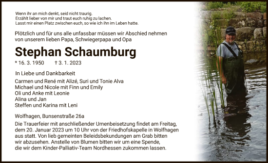 Traueranzeige von Stephan Schaumburg von HNA