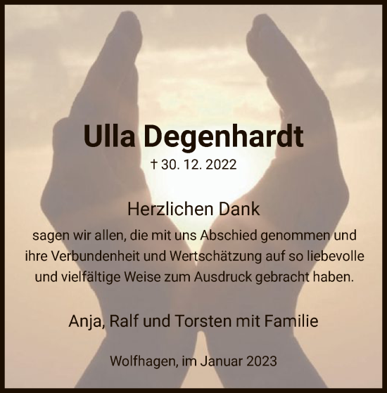 Traueranzeige von Ulla Degenhardt von HNA