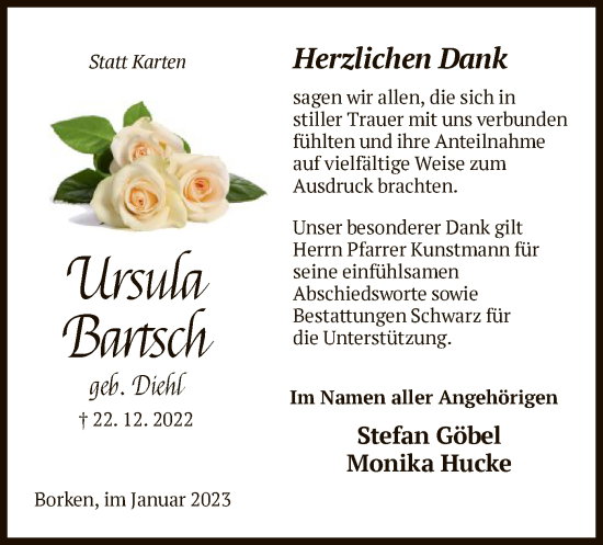 Traueranzeige von Ursula Bartsch von HNA