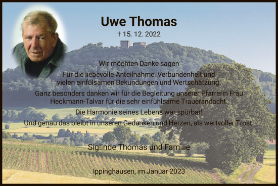 Traueranzeige von Uwe Thomas von HNA