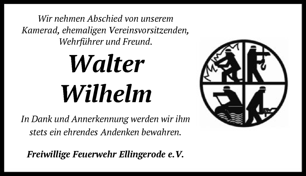  Traueranzeige für Walter Wilhelm vom 24.01.2023 aus HNA