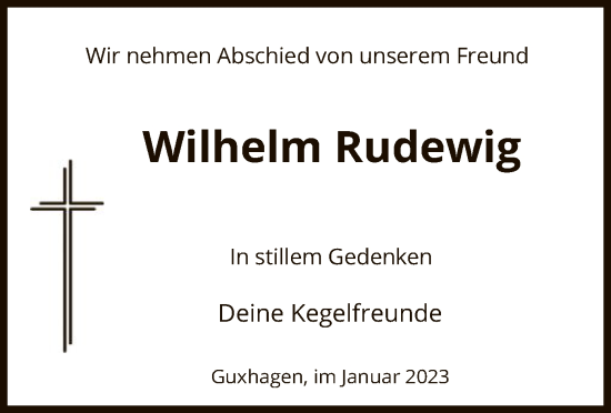 Traueranzeige von Wilhelm Rudewig von HNA