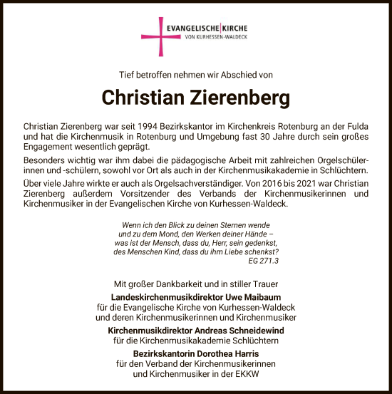 Traueranzeige von Christian Zierenberg von HNA