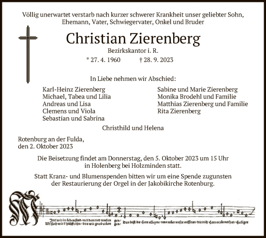 Traueranzeige von Christian Zierenberg von HNA