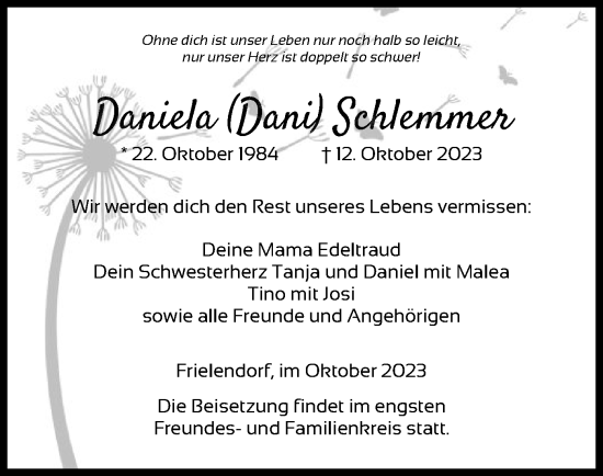 Traueranzeige von Daniela Schlemmer von HNAHNA