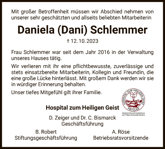 Traueranzeige von Daniela Schlemmer von HNA