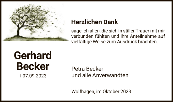 Traueranzeige von Gerhard Becker von HNA