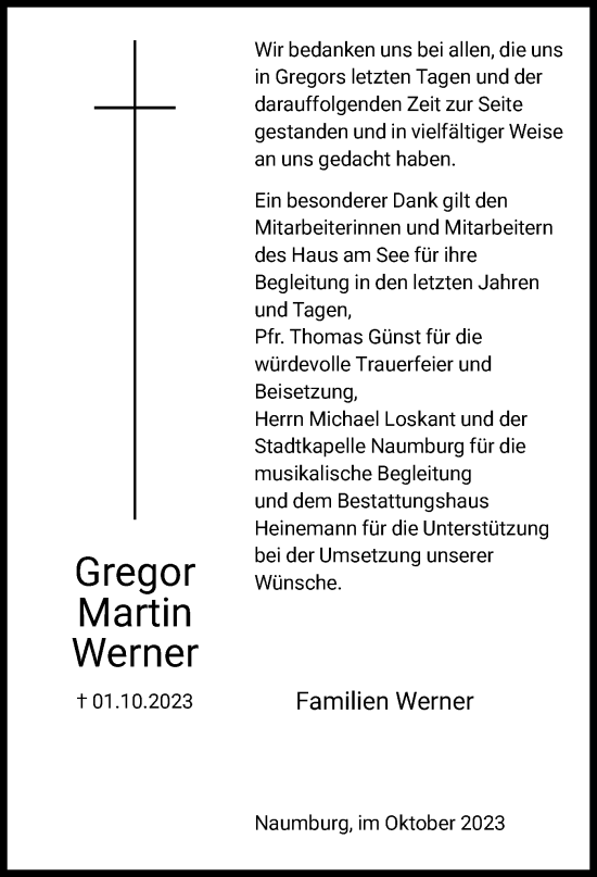 Traueranzeige von Gregor Martin Werner von HNA