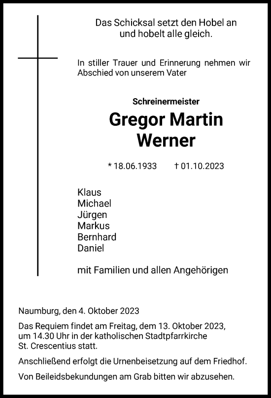 Traueranzeige von Gregor Martin Werner von HNAHNA