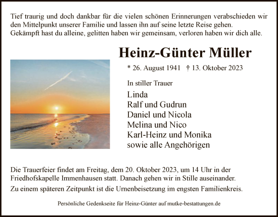 Traueranzeige von Heinz-Günter Müller von HNA