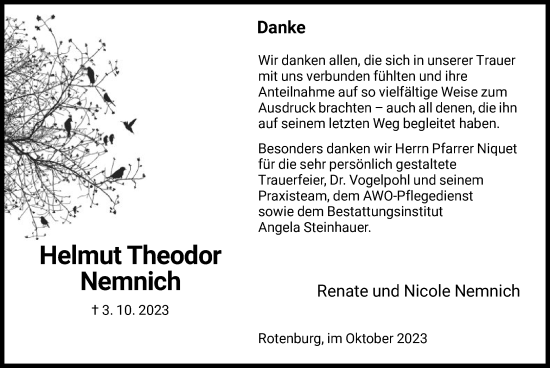 Traueranzeige von Helmut Theodor Nemnich von HNA