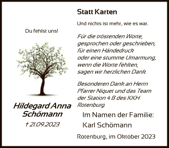Traueranzeige von Hildegard Anna Schömann von HNA