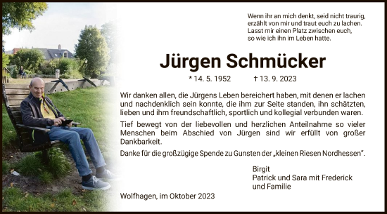 Traueranzeige von Jürgen Schmücker von HNA