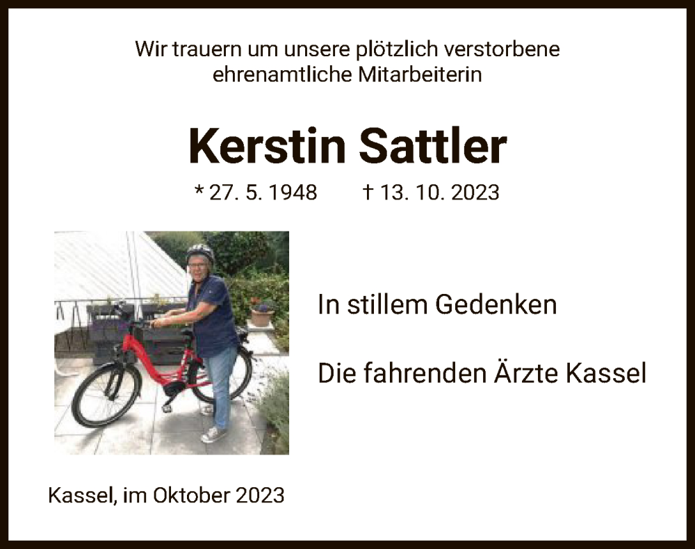  Traueranzeige für Kerstin Sattler vom 18.10.2023 aus HNA