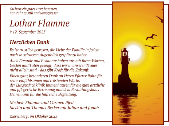 Traueranzeige von Lothar Flamme von HNA