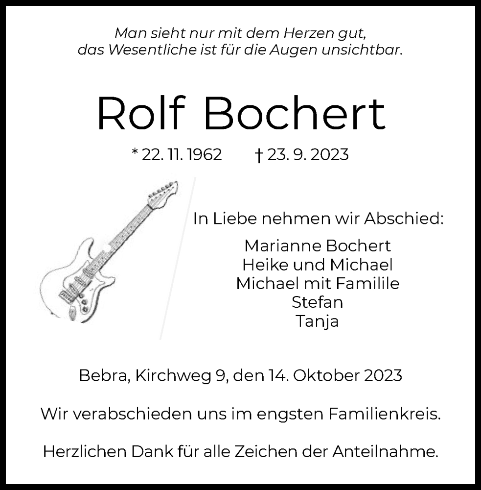  Traueranzeige für Rolf Bochert vom 14.10.2023 aus HNA