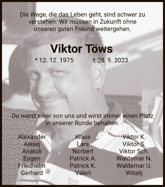 Traueranzeige von Viktor Töws von HNA